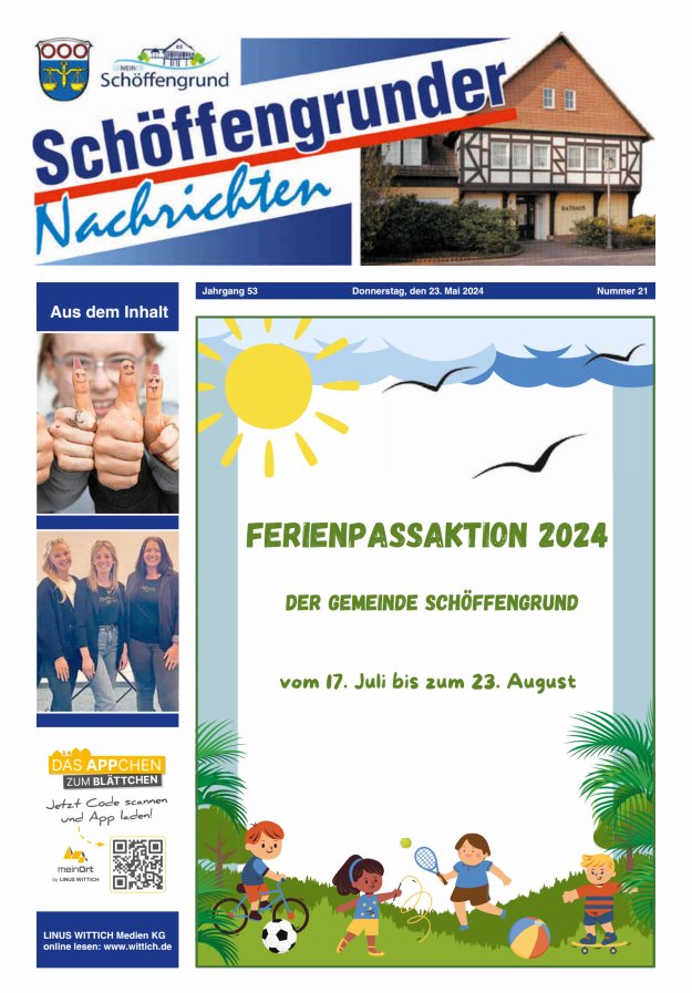 Schöffengrunder Nachrichten Titelblatt 21/2024