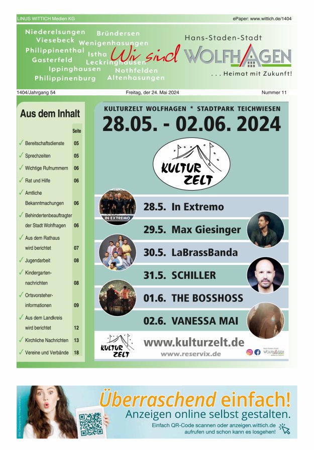 Wolfhager Stadtanzeiger Titelblatt 11/2024