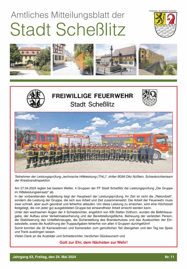 Scheßlitzer Anzeiger - Amtliches Mitteilungsblatt der Stadt Scheßlitz Titelblatt 11/2024