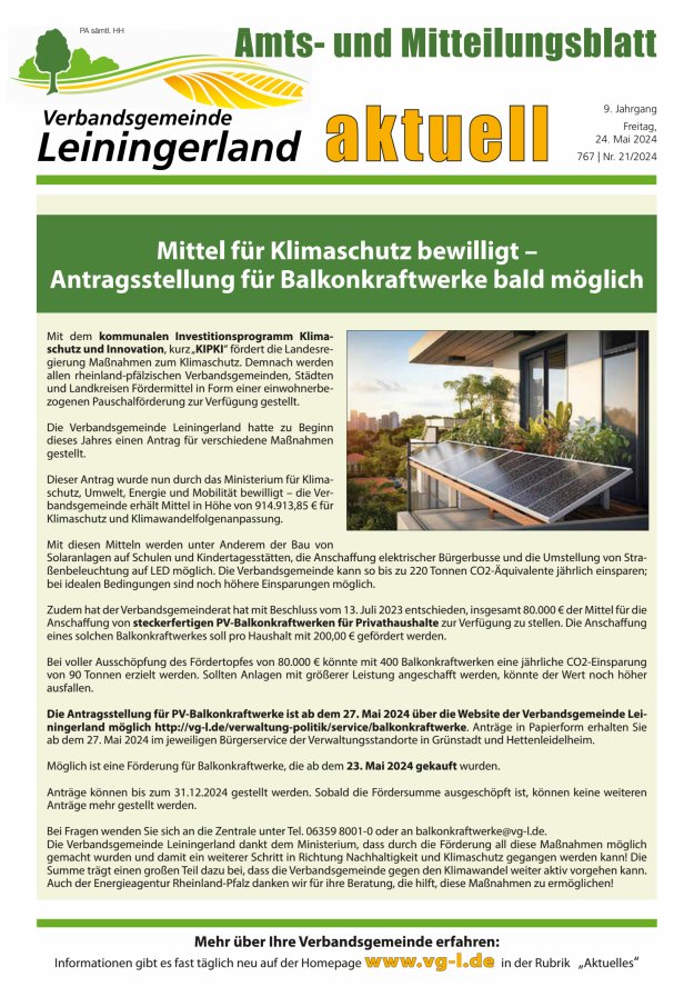 VG Leiningerland aktuell Titelblatt 21/2024