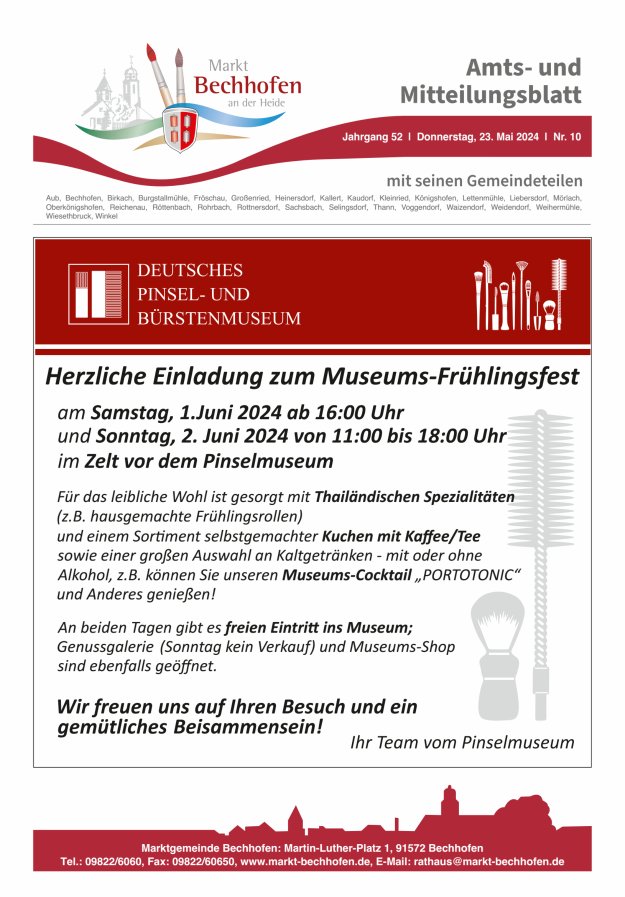 Amts- und Mitteilungsblatt für den Markt Bechhofen Titelblatt 10/2024