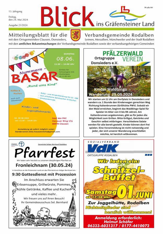 Blick ins Gräfensteiner Land VG Rodalben Titelblatt 21/2024