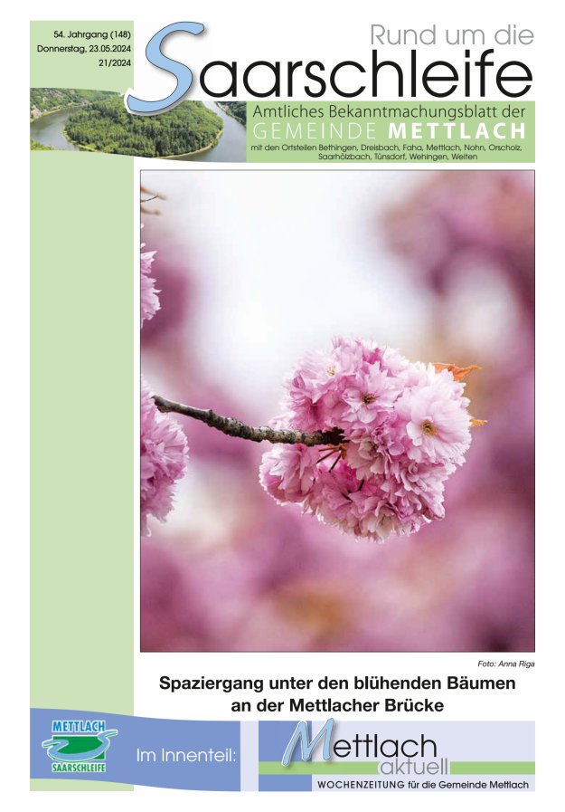 Rund um die Saarschleife Gemeinde Mettlach Titelblatt 21/2024