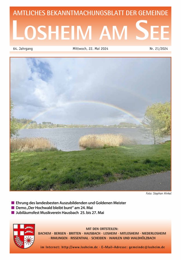 Amtliches Bekanntmachungsblatt der Gemeinde Losheim am See Titelblatt 21/2024