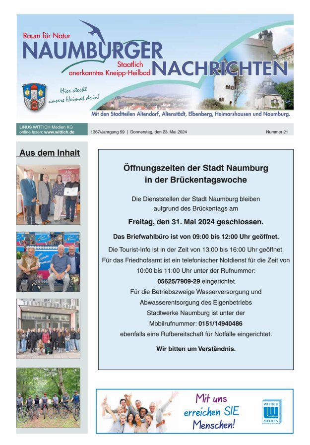 Naumburger Nachrichten Titelblatt 21/2024