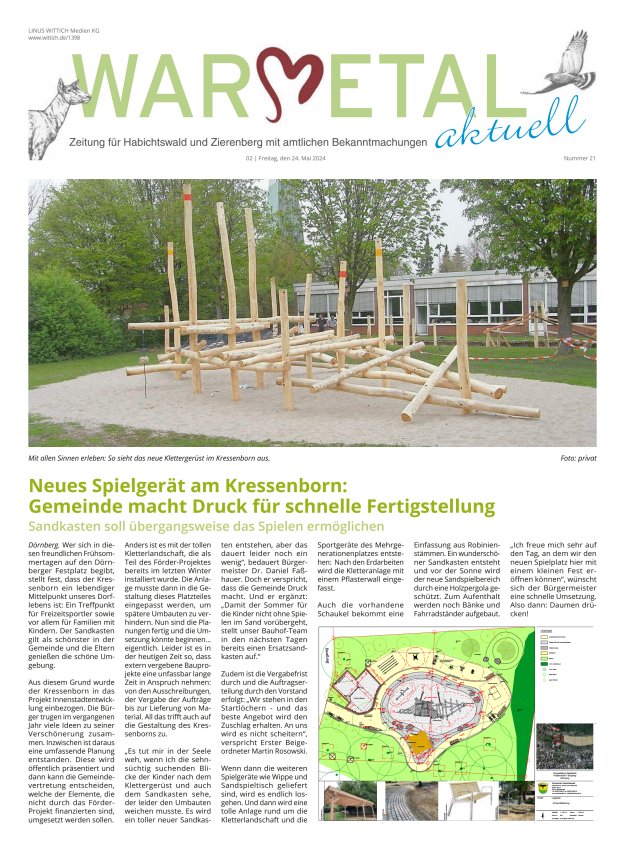 Warmetal aktuell (Habichtswald + Zierenberg) Titelblatt 21/2024