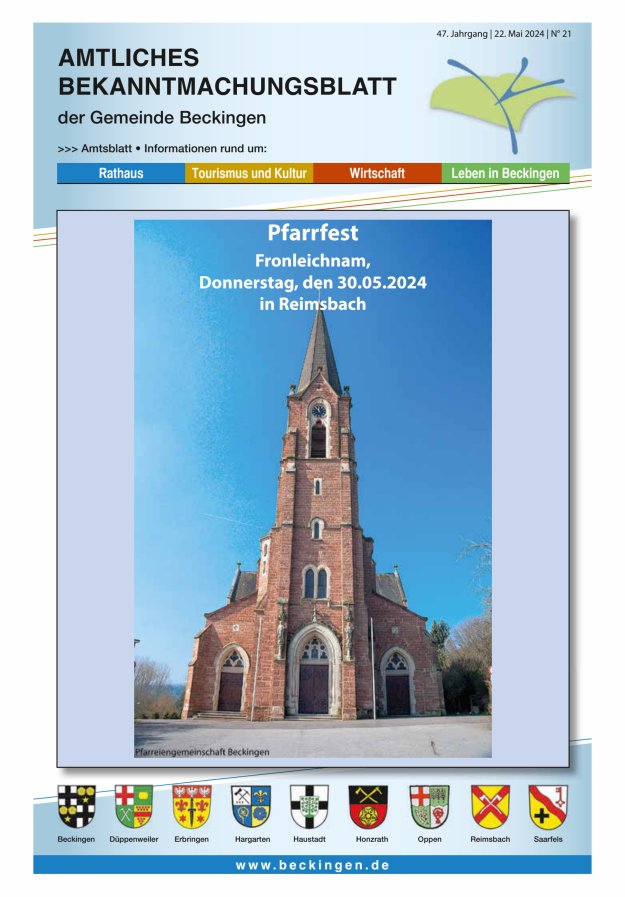 Amtsblatt Beckingen Titelblatt 21/2024