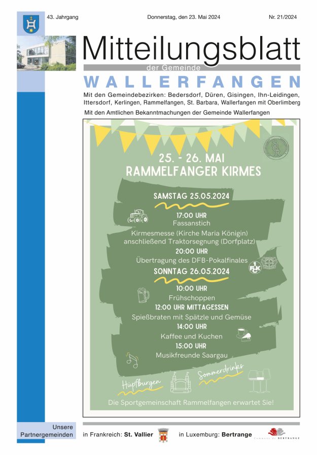 Mitteilungsblatt Gemeinde Wallerfangen Titelblatt 21/2024