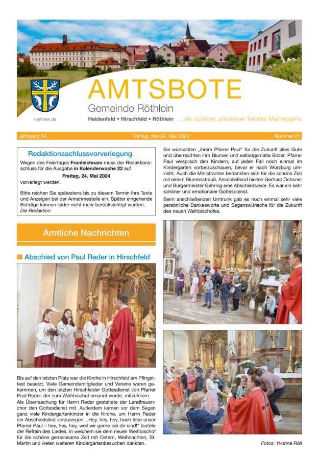 Amtsbote der Großgemeinde Röthlein Titelblatt 21/2024