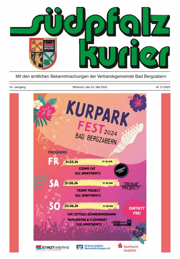 Südpfalz Kurier - VG Bad Bergzabern Titelblatt 21/2024