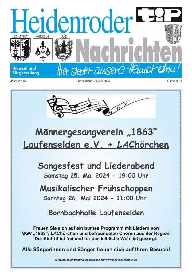 "tip" Heidenroder Nachrichten Titelblatt 21/2024