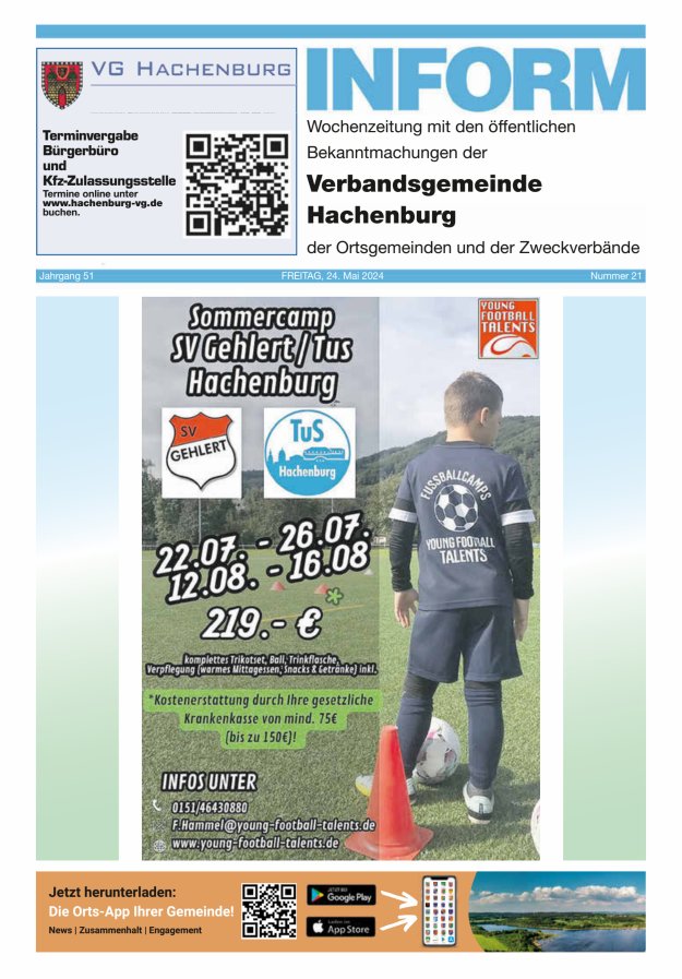 INFORM - Wochenzeitung der Verbandsgemeinde Hachenburg Titelblatt 21/2024