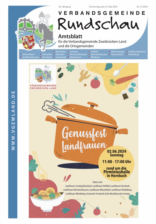 Verbandsgemeinde Rundschau Zweibrücken-Land Titelblatt 21/2024