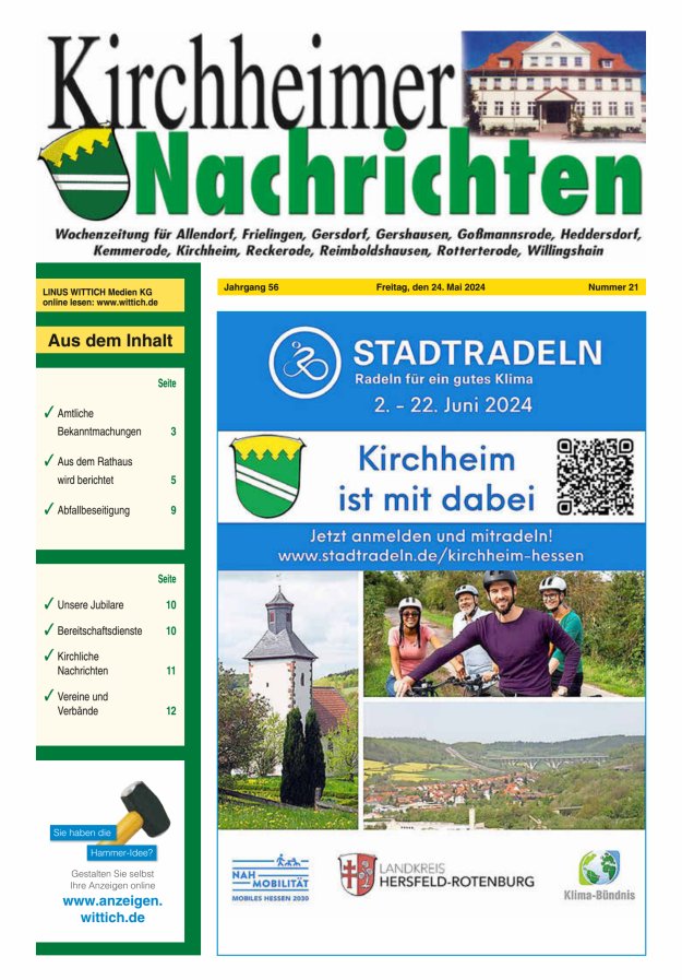 Kirchheimer Nachrichten Titelblatt 21/2024