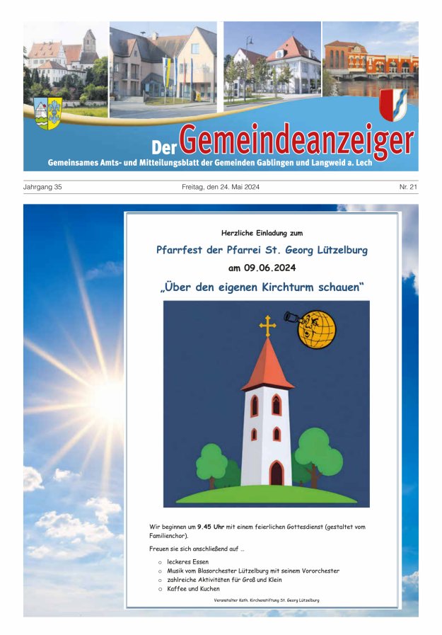 Der Gemeindeanzeiger - Gablingen Langweid Titelblatt 21/2024