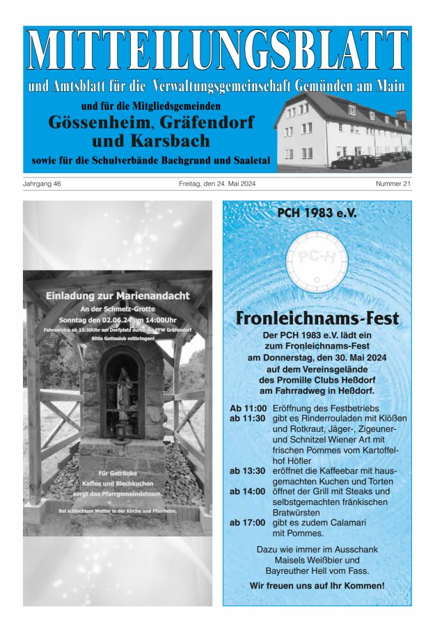 Mitteilungsblatt der VG Gemünden a Main Titelblatt 21/2024