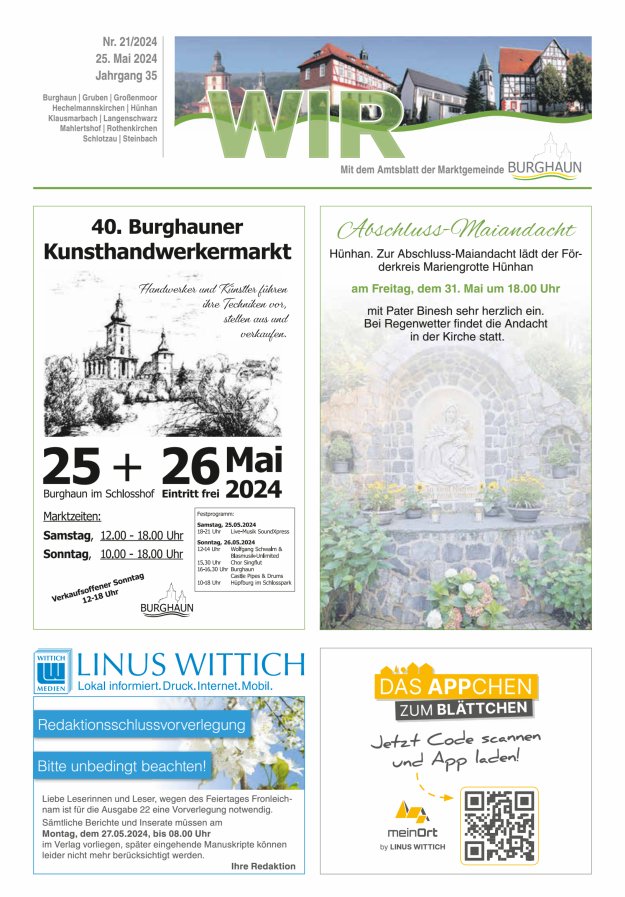 WIR - mit Amtsblatt der Marktgemeinde Burghaun Titelblatt 21/2024