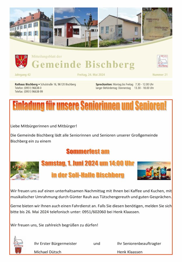 Mitteilungsblatt der Gemeinde Bischberg Titelblatt 21/2024