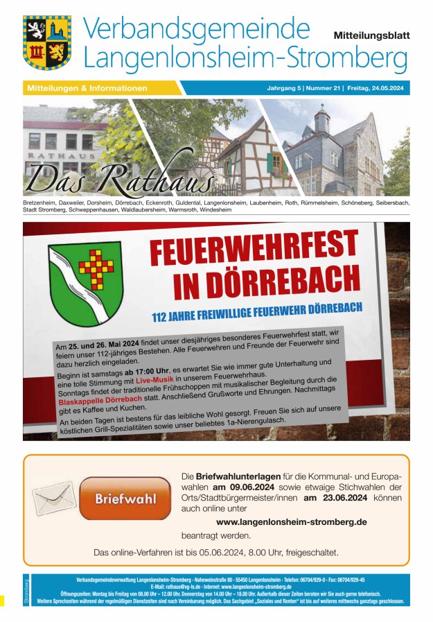 Das Rathaus - MTB d VG Langenlonsheim-Stromberg  Titelblatt 21/2024