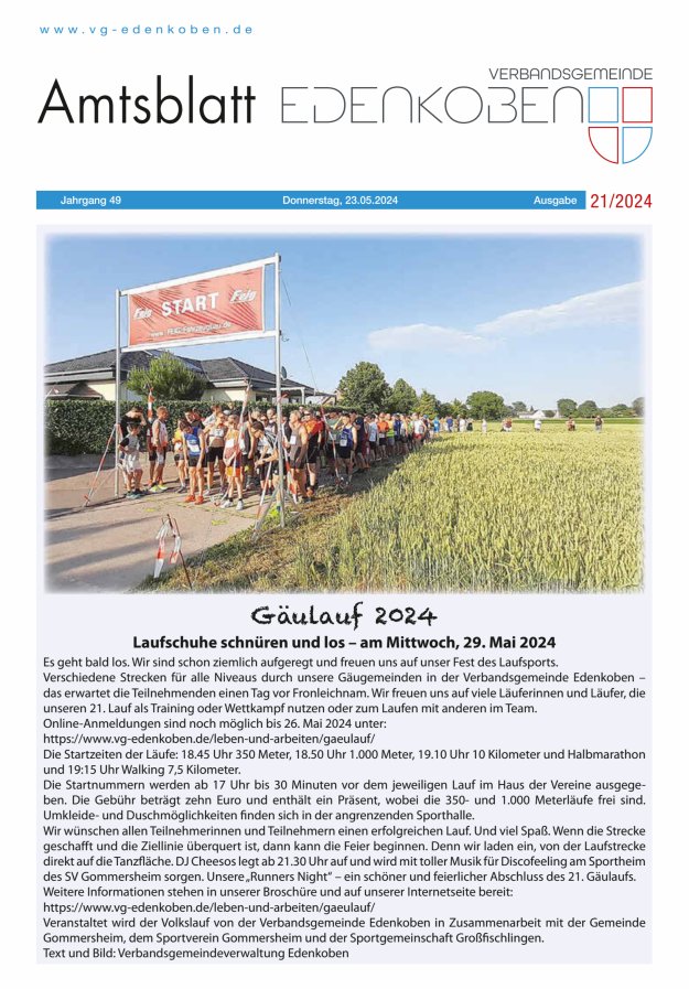 Amtsblatt VG Edenkoben Titelblatt 21/2024