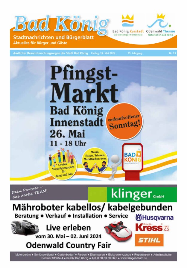 Bad Königer Stadtnachrichten und Badeblatt Titelblatt 21/2024