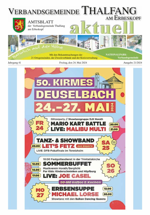 Thalfang aktuell - Amtsblatt VG Thalfang Titelblatt 21/2024