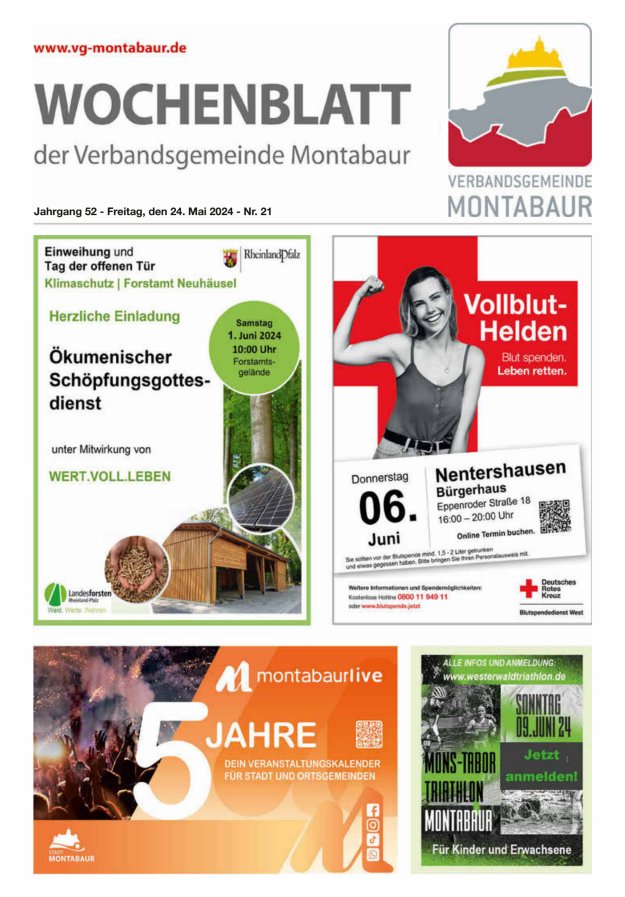 Wochenblatt der Verbandsgemeinde Montabaur Titelblatt 21/2024
