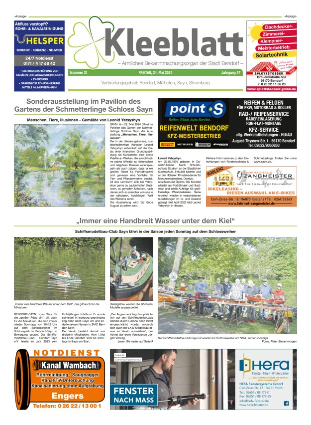 Kleeblatt - Amtliches Bekanntmachungsorgan der Stadt Bendorf Titelblatt 21/2024