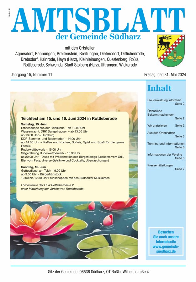 Amtsblatt der Gemeinde Südharz Titelblatt 11/2024