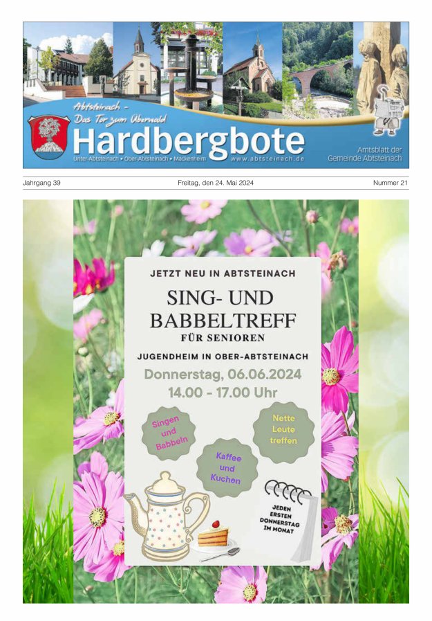Hardbergbote - Mitteilungsblatt der Gemeinde Abtsteinach Titelblatt 21/2024