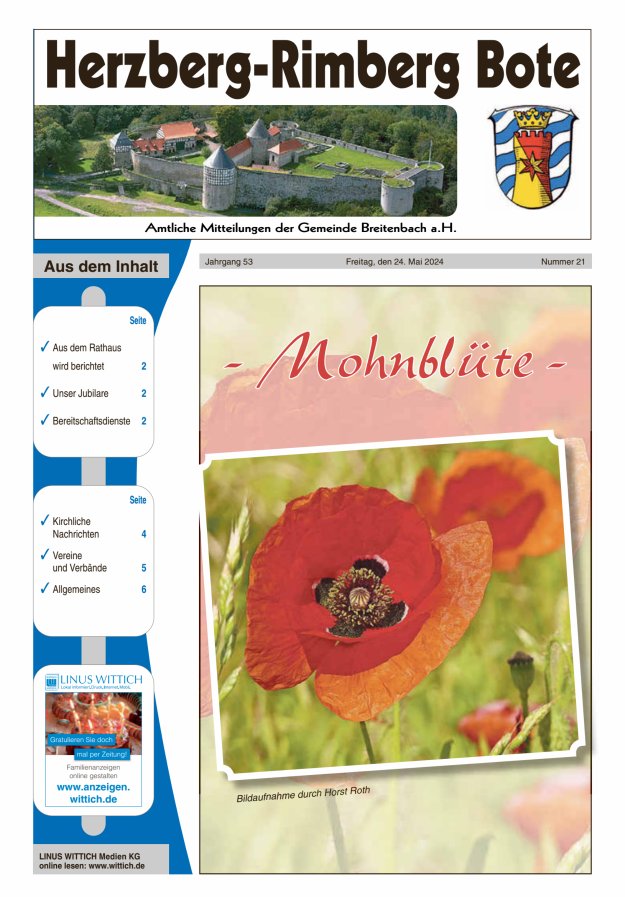 Herzberg-Rimberg Bote Titelblatt 21/2024