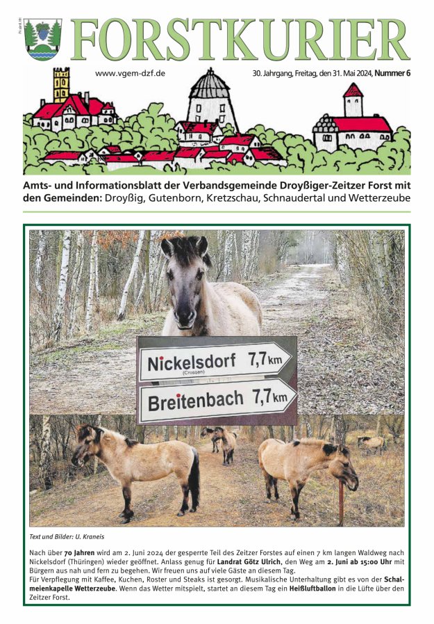 Forstkurier Amts- u. Informationsblatt VG Droyßiger-Zeitzer Forst Titelblatt 06/2024