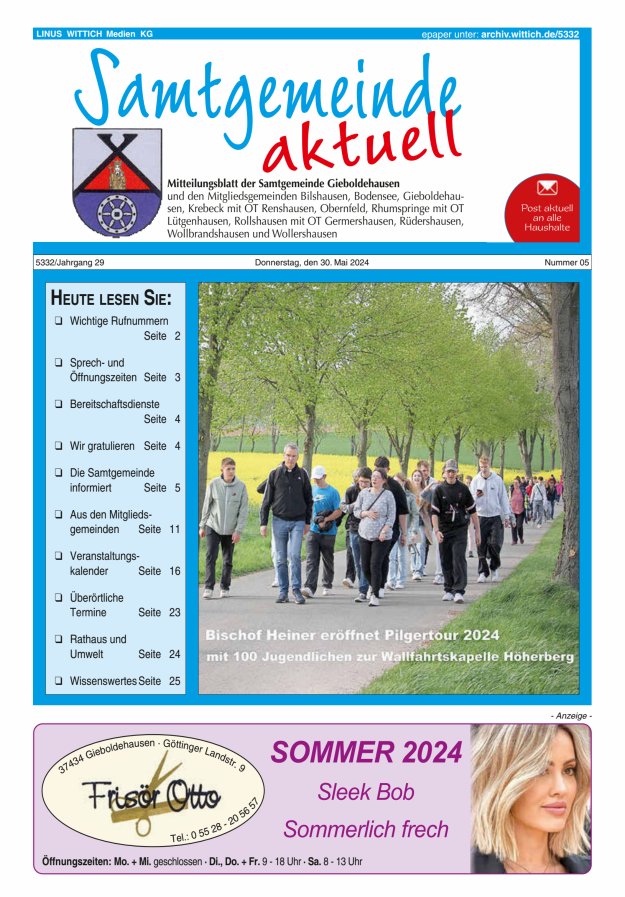 Samtgemeinde aktuell Gieboldehausen Titelblatt 05/2024