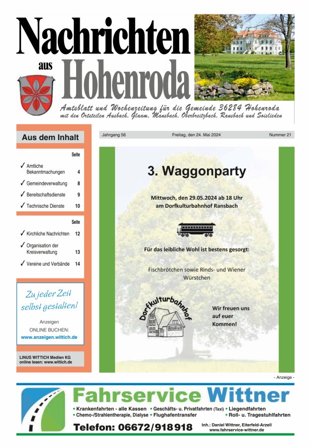 Nachrichten aus Hohenroda Titelblatt 21/2024