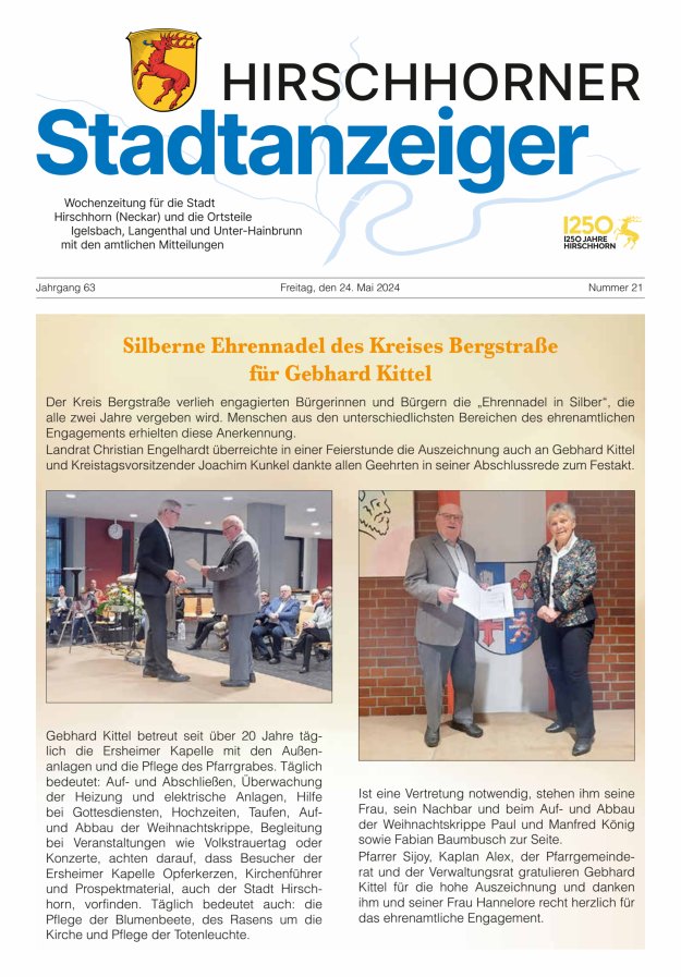 Hirschhorner Stadtanzeiger Titelblatt 21/2024