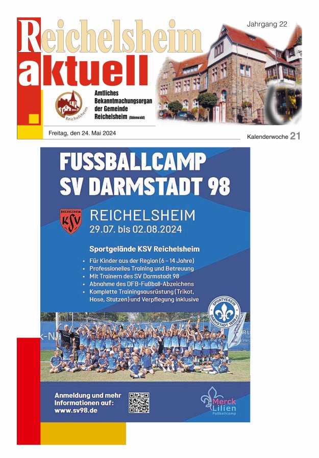 Reichelsheim aktuell - Amtsblatt der Gemeinde Reichelsheim(Odenwald) Titelblatt 21/2024