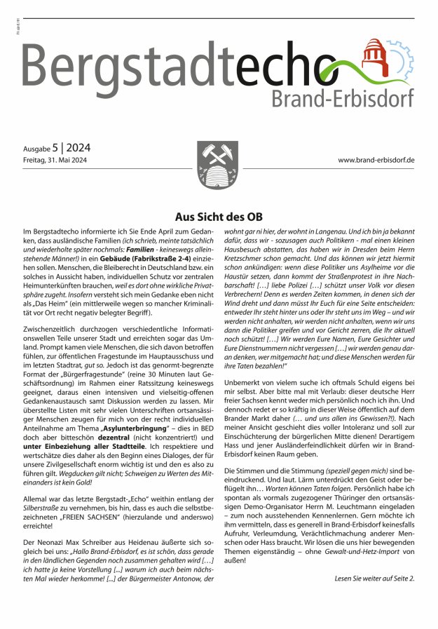 Bergstadtecho Brand-Erbisdorf Titelblatt 05/2024