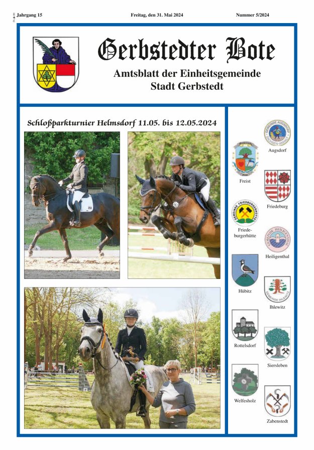 Gerbstedter Bote – Amtsblatt der Einheitsgemeinde Stadt Gerbstedt Titelblatt 05/2024