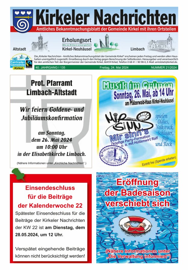 Kirkeler Nachrichten Titelblatt 21/2024
