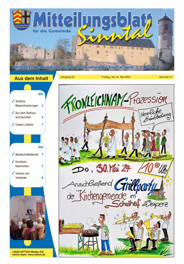 Mitteilungsblatt für die Gemeinde Sinntal Titelblatt 21/2024