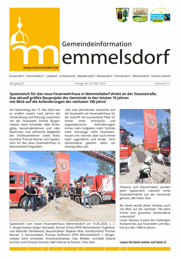 Mitteilungsblatt der Gemeinde Memmelsdorf Titelblatt 21/2024