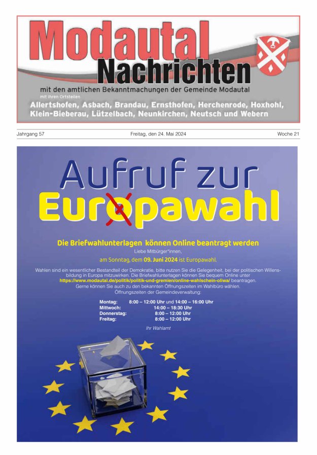 Modautal-Nachrichten Titelblatt 21/2024