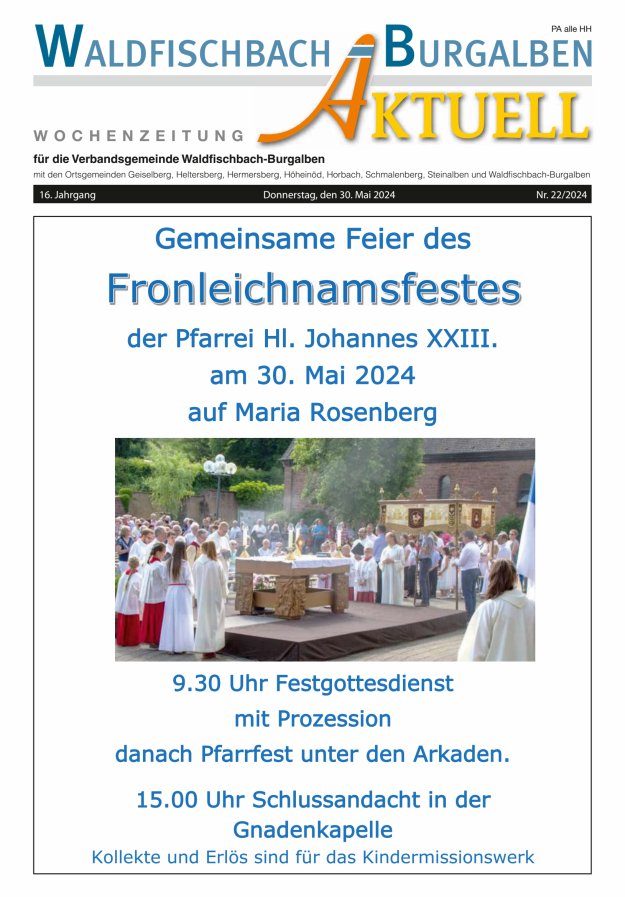 Amtsblatt der Verbandsgemeinde Waldfischbach-Burgalben Titelblatt 22/2024