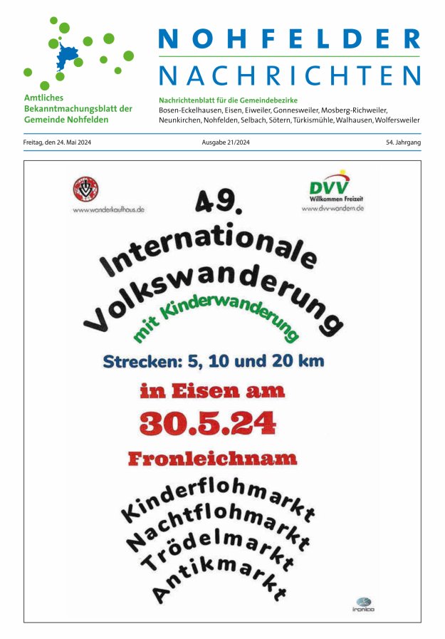 Nohfelder Nachrichten Titelblatt 21/2024