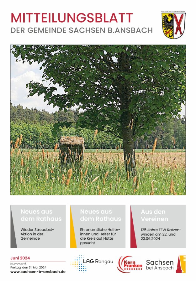 Amts- und Mitteilungsblatt der Gemeinde Sachsen b.Ansbach Titelblatt 06/2024