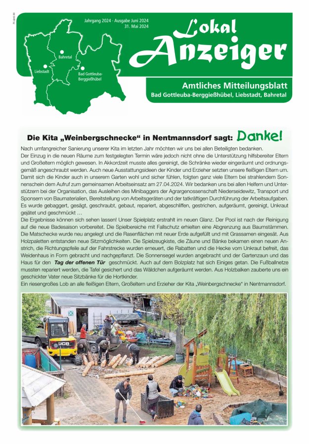 Lokal-Anzeiger - Amtliches Mitteilungsblatt Bad Gottleuba-Berggießhübel, Liebstadt, Bahretal Titelblatt 05/2024
