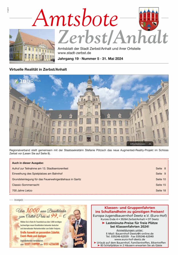 Amtsbote Zerbst/Anhalt – Amtsblatt der Stadt Zerbst/Anhalt und ihrer Ortsteile Titelblatt 05/2024