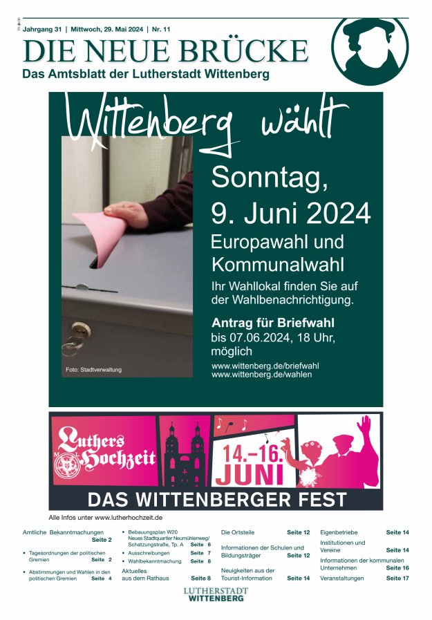Die neue Brücke – Das Amtsblatt der Lutherstadt Wittenberg Titelblatt 11/2024