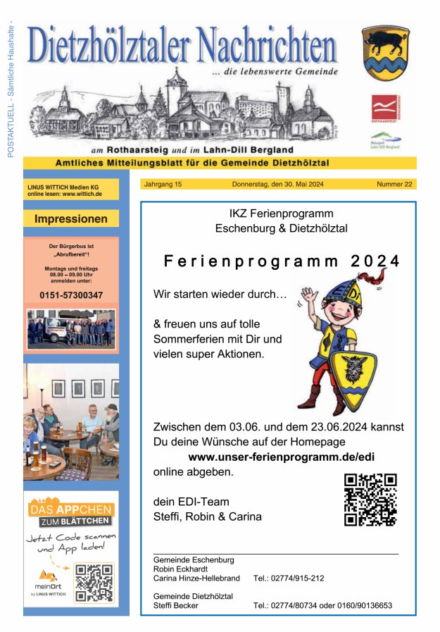 Dietzhölztaler Nachrichten Titelblatt 22/2024