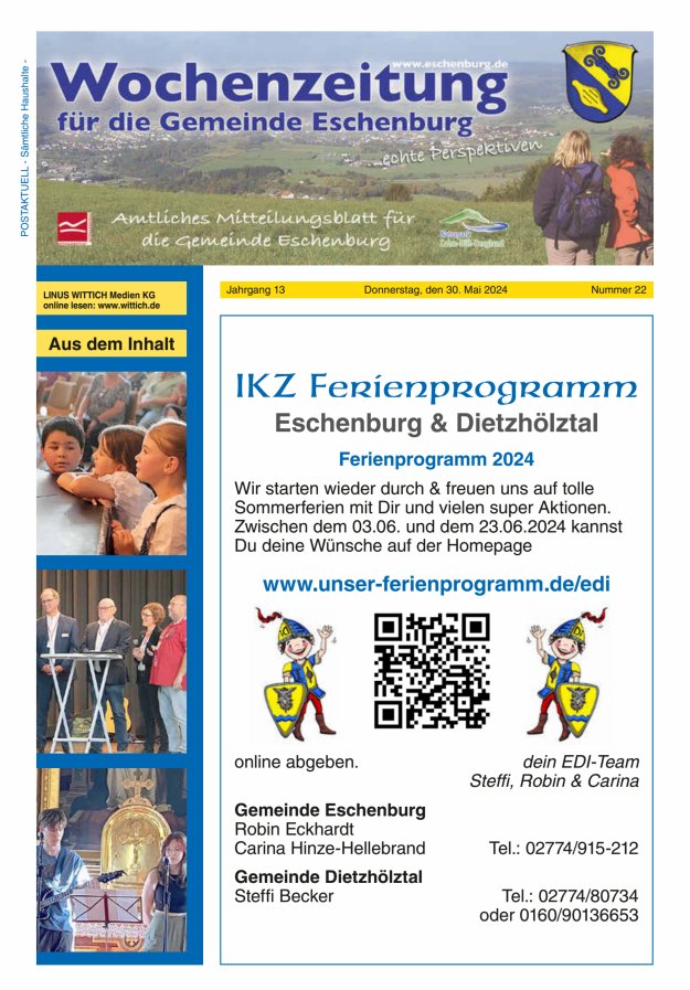 Wochenzeitung für die Gemeinde Eschenburg Titelblatt 22/2024